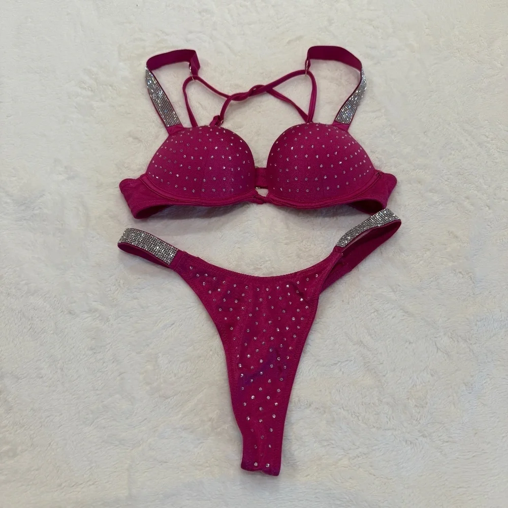 New! Set! Victoria's Secret Shine Strap Bikini Set Berry Blush Pink 45604 - Picture 5 of 13